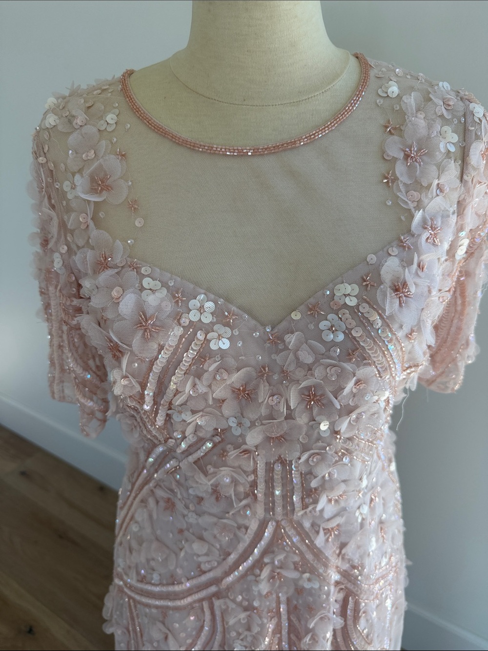 Adrianna Papell Blush Pink Beaded Floral Midi Dress - Picture 2 of 5